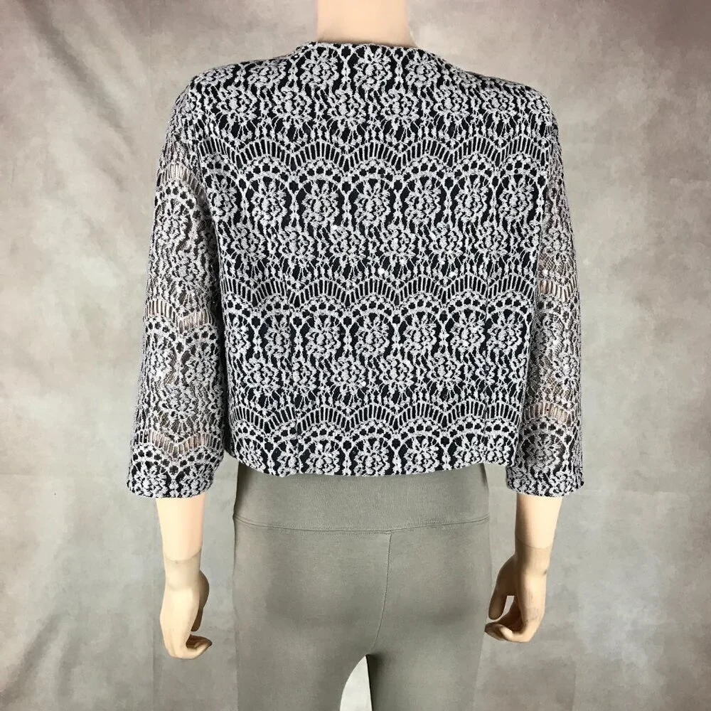 JESSICA HOWARD Tan/Black Lace Shrug Cardigan, 12P